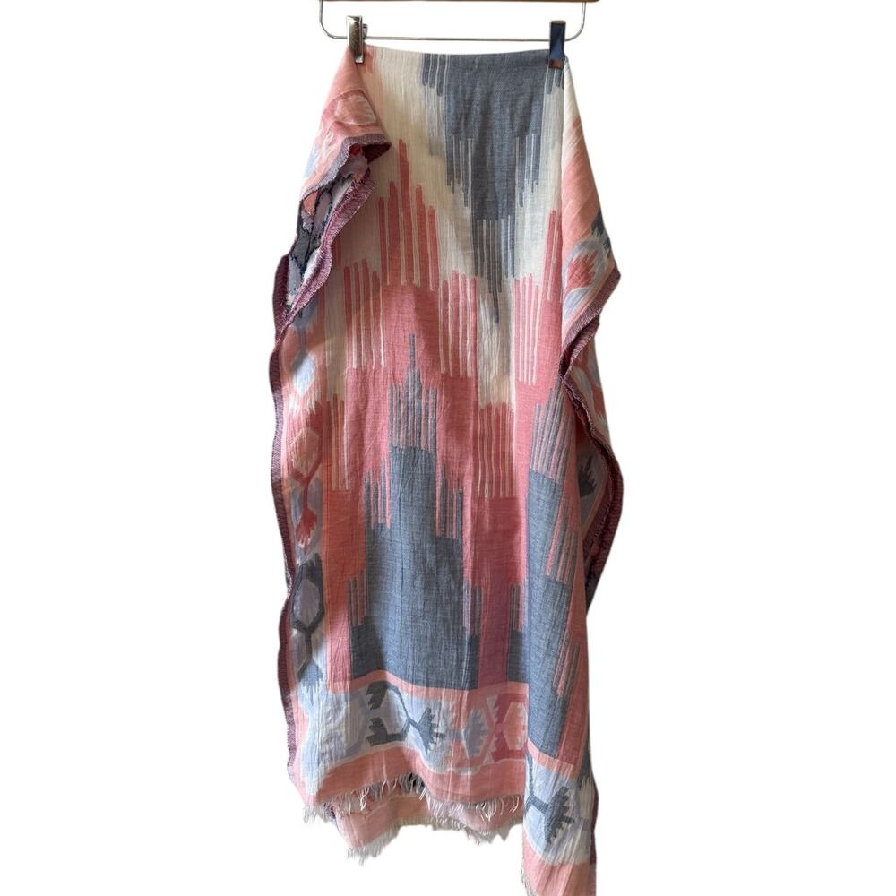 J Jill Large Lightweight Travel Scarf Pink Blue Southwest Print